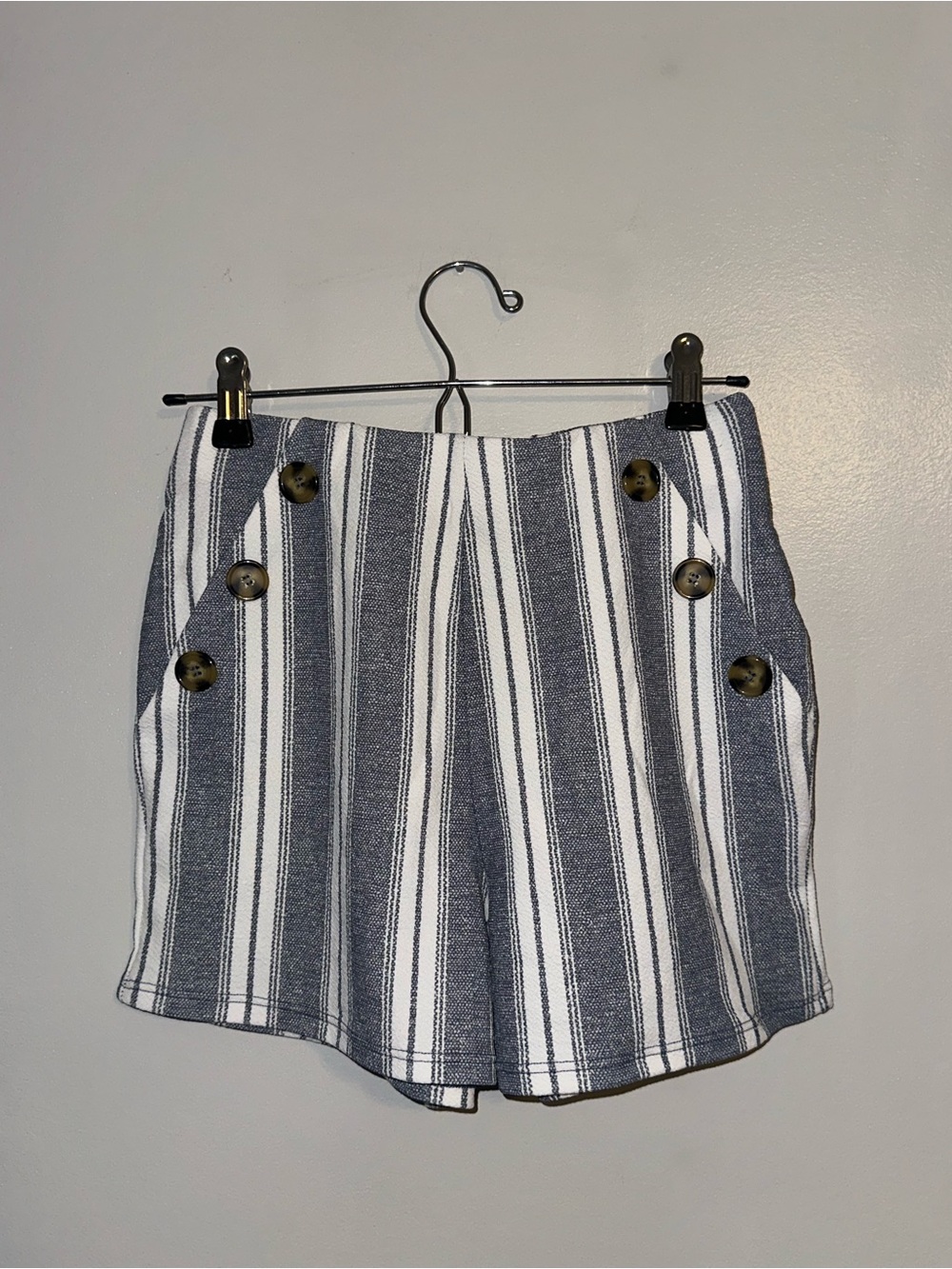 Derek Heart Navy and White Striped Mini Skirt with Button Accents